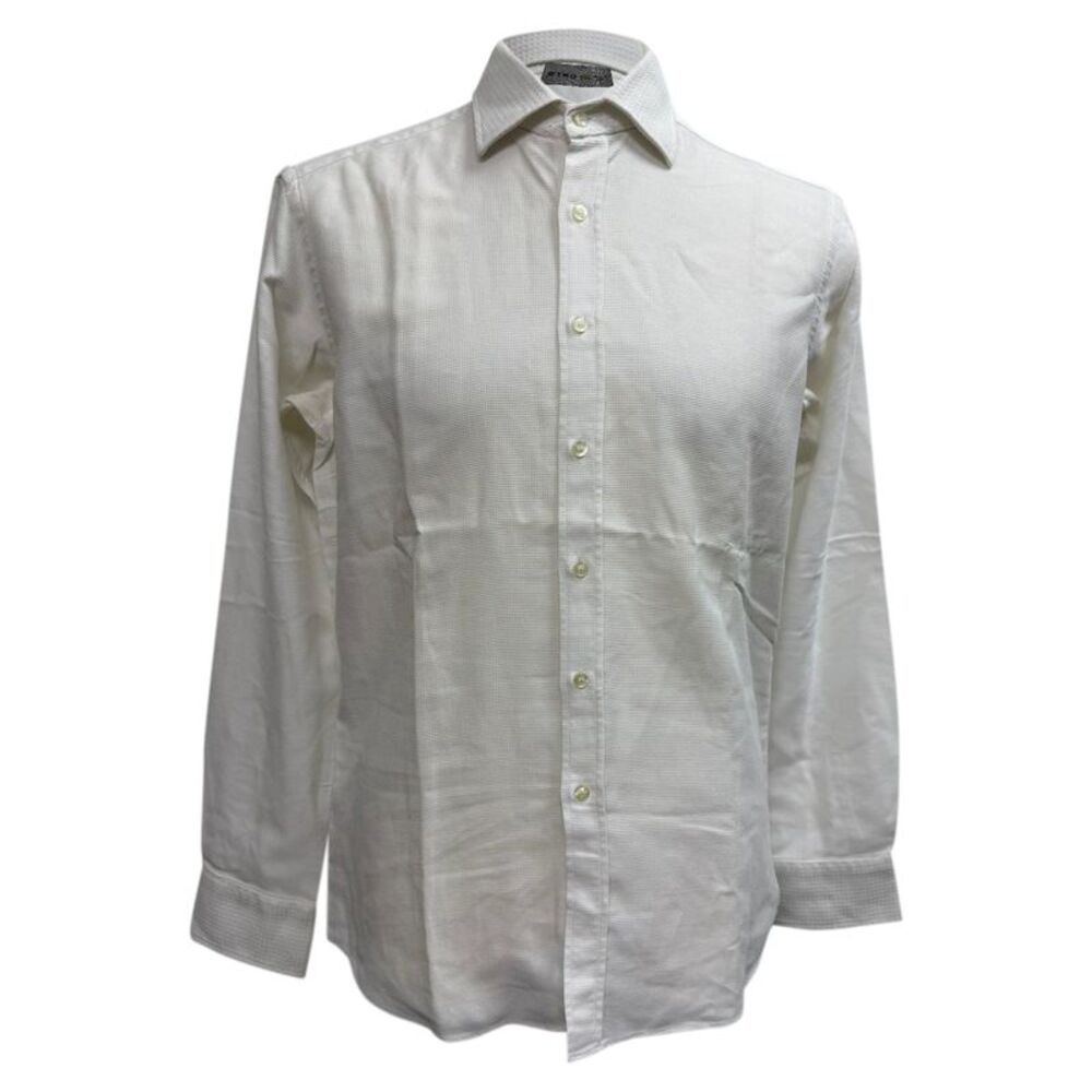 Etro Waffle-Textured Button-Down Long Sleeve Shirt in White Cotton